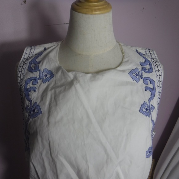 ZARA WOMAN'S EMBROIDERED MIDI DRESS WHITE BLUE GAUZY SLEEVELESS SIZE LARGE - Picture 13 of 15